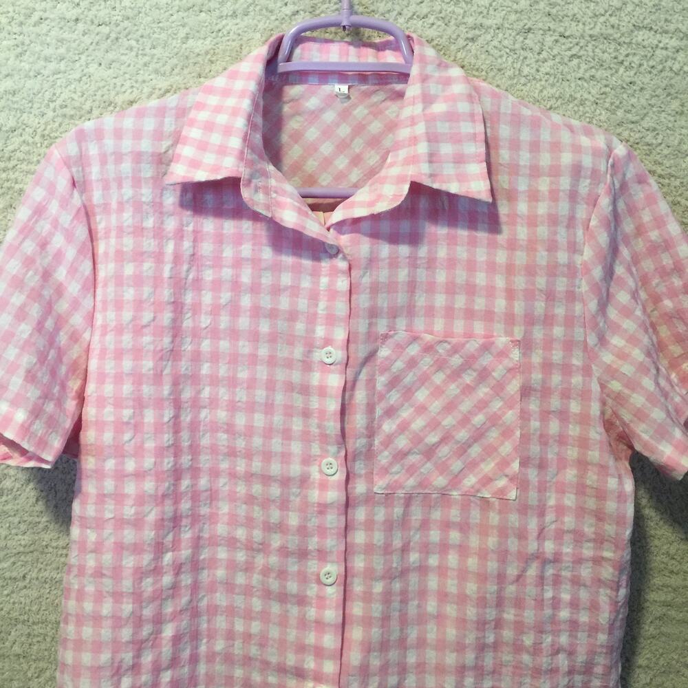Pink checkered short sleeve pajama shorts set size L